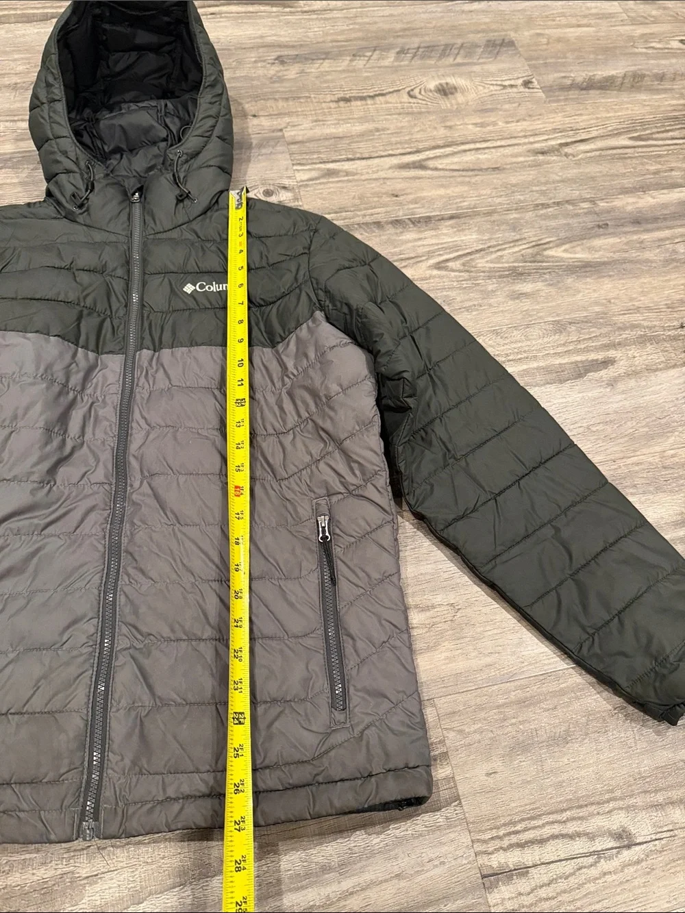 Columbia Omni-Heat Hooded Puffer Jacket Men's Size Medium Black Gray Full Zip